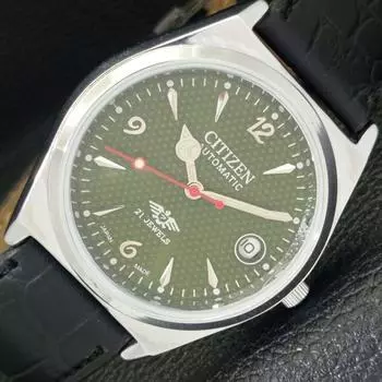 REFURBISHED CITIZEN AUTOMATIC 8200 JAPAN MENS GREEN COLOR DIAL WATCH A432358-2 R111-a432358