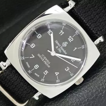 REFURBISHED HENRI SANDOZ & FILS SWISS MENS BLACK COLOR DIAL WATCH a431861-2 R108-a431861