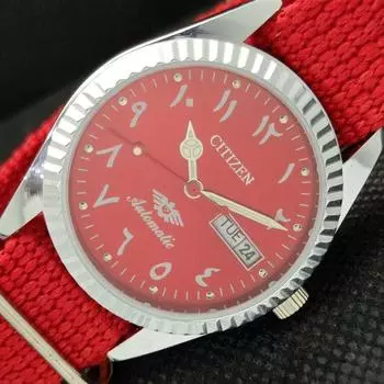 ВОССТАНОВЛЕННЫЕ МУЖСКИЕ АВТОМАТИЧЕСКИЕ ЧАСЫ CITIZEN JAPAN 8200 ARABIC С КРАСНЫМ ЦИФЕРБЛАТОМ a425317-2 RL-a425317