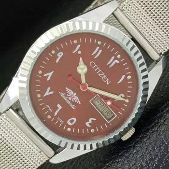 REFURBISHED JAPAN CITIZEN AUTOMATIC 8200 MENS ARABIC RED DIAL WATCH a427243-2 QRL-a427243