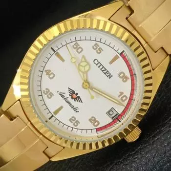 REFURBISHED JAPAN CITIZEN AUTOMATIC 8200 MENS DATE WHITE DIAL WATCH a432613-2 R112-a432613