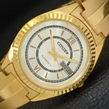 REFURBISHED JAPAN CITIZEN AUTOMATIC MENS DAY&DATE SILVER DIAL WATCH a432628-2 R112-a432628