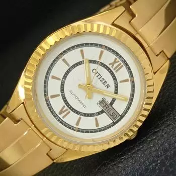 REFURBISHED JAPAN CITIZEN AUTOMATIC MENS DAY&DATE WHITE DIAL WATCH a432633-2 R112-a432633