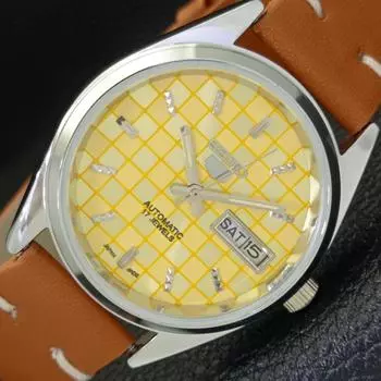 REFURBISHED JAPAN MADE SEIKO 5 AUTOMATIC MENS WATCH YELLOW DIAL CUSTOM a440082-2 QV90-a440082