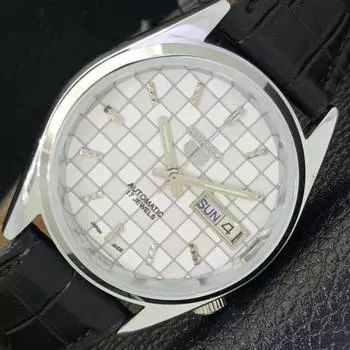 REFURBISHED JAPAN MADE SEIKO 5 AUTOMATIC MENS WATCH WHITE DIAL CUSTOM a440124-2 QV90-a440124