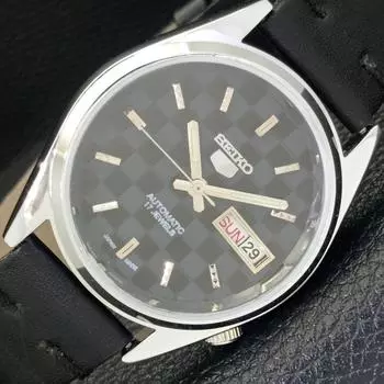 REFURBISHED JAPAN MADE SEIKO 5 AUTOMATIC MENS WATCH BLACK DIAL CUSTOM a440118-2 QV90-a440118