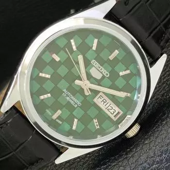 REFURBISHED JAPAN MADE SEIKO 5 AUTOMATIC MENS WATCH GREEN DIAL CUSTOM a440076-2 QV90-a440076