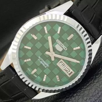 REFURBISHED JAPAN MADE SEIKO 5 AUTOMATIC MENS WATCH GREEN DIAL CUSTOM a440028-2 QV90-a440028
