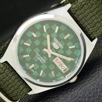 REFURBISHED JAPAN MADE SEIKO 5 AUTOMATIC MENS WATCH GREEN DIAL CUSTOM a440064-2 QV90-a440064