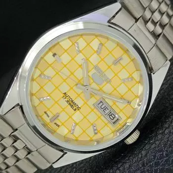 REFURBISHED JAPAN MADE SEIKO 5 AUTOMATIC MENS WATCH YELLOW DIAL CUSTOM a440100-2 QV90-a440100