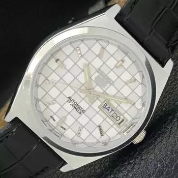 REFURBISHED JAPAN MADE SEIKO 5 AUTOMATIC MENS WATCH WHITE DIAL CUSTOM a440040-2 QV90-a440040