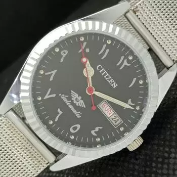 ВОССТАНОВЛЕННЫЕ ЯПОНСКИЕ МУЖСКИЕ АВТОМАТИЧЕСКИЕ НАРУЧНЫЕ ЧАСЫ CITIZEN ARABIC С ЧЕРНЫМ ЦИФЕРБЛАТОМ a425316-2 RL-a425316