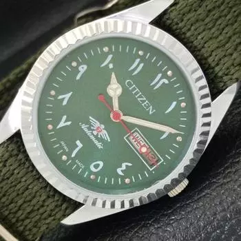 REFURBISHED MENS CITIZEN AUTOMATIC 8200 JAPAN ARABIC GREEN DIAL WATCH a427333-2 QRL-a427333