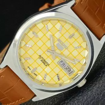 REFURBISHED SEIKO 5 AUTOMATIC MENS WATCH JAPAN MADE YELLOW DIAL CUSTOM a440037-2 QV90-a440037