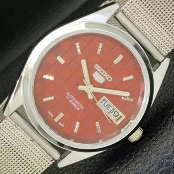 REFURBISHED SEIKO 5 AUTOMATIC MENS WATCH JAPAN MADE RED DIAL CUSTOM a440072-2 QV90-a440072