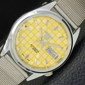 REFURBISHED SEIKO 5 AUTOMATIC MENS WATCH JAPAN MADE YELLOW DIAL CUSTOM a440105-2 QV90-a440105