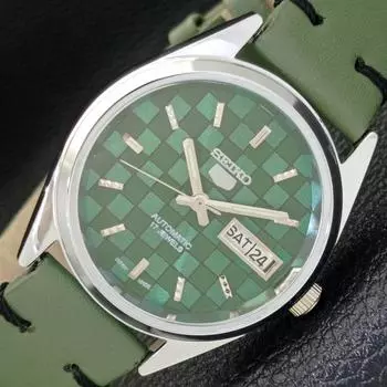 REFURBISHED SEIKO 5 AUTOMATIC MENS WATCH JAPAN MADE GREEN DIAL CUSTOM a440081-2 QV90-a440081