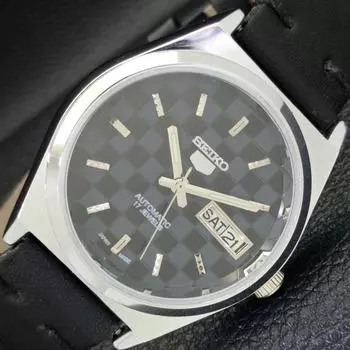 REFURBISHED SEIKO 5 AUTOMATIC MENS WATCH JAPAN MADE BLACK DIAL CUSTOM a440056-2 QV90-a440056