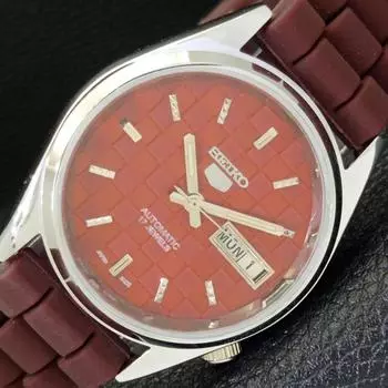 REFURBISHED SEIKO 5 AUTOMATIC MENS WATCH JAPAN MADE RED DIAL CUSTOM a440110-2 QV90-a440110
