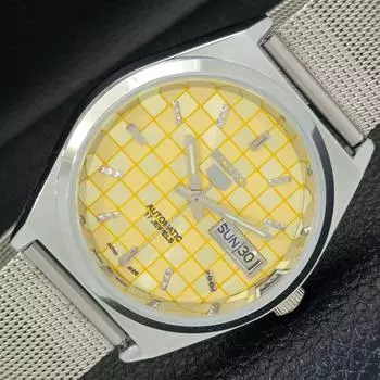 REFURBISHED SEIKO 5 AUTOMATIC MENS WATCH JAPAN MADE YELLOW DIAL CUSTOM a440043-2 QV90-a440043