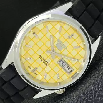 REFURBISHED SEIKO 5 AUTOMATIC MENS WATCH JAPAN MADE YELLOW DIAL CUSTOM a440111-2 QV90-a440111