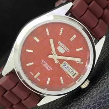 REFURBISHED SEIKO 5 AUTOMATIC MENS WATCH JAPAN MADE RED DIAL CUSTOM a440090-2 QV90-a440090