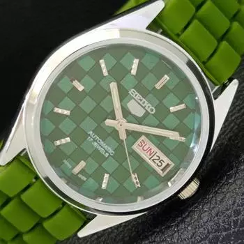 REFURBISHED SEIKO 5 AUTOMATIC MENS WATCH JAPAN MADE GREEN DIAL CUSTOM a440087-2 QV90-a440087