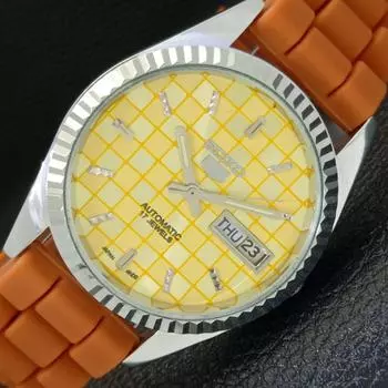 REFURBISHED SEIKO 5 AUTOMATIC MENS WATCH JAPAN MADE YELLOW DIAL CUSTOM a440015-2 QV90-a440015