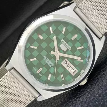 REFURBISHED SEIKO 5 AUTOMATIC MENS WATCH JAPAN MADE GREEN DIAL CUSTOM a440045-2 QV90-a440045