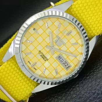 REFURBISHED SEIKO 5 AUTOMATIC MENS WATCH JAPAN MADE YELLOW DIAL CUSTOM a440009-2 QV90-a440009