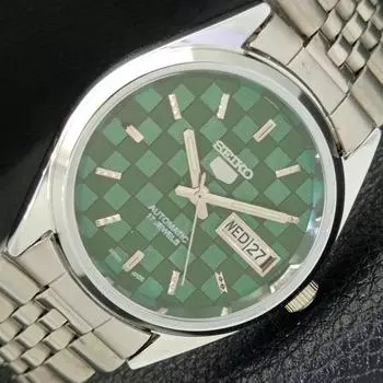 REFURBISHED SEIKO 5 AUTOMATIC MENS WATCH JAPAN MADE GREEN DIAL CUSTOM a440099-2 QV90-a440099