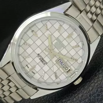 REFURBISHED SEIKO 5 AUTOMATIC MENS WATCH JAPAN MADE WHITE DIAL CUSTOM a440098-2 QV90-a440098
