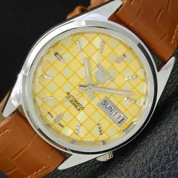 REFURBISHED SEIKO 5 AUTOMATIC MENS WATCH JAPAN MADE YELLOW DIAL CUSTOM a440122-2 QV90-a440122