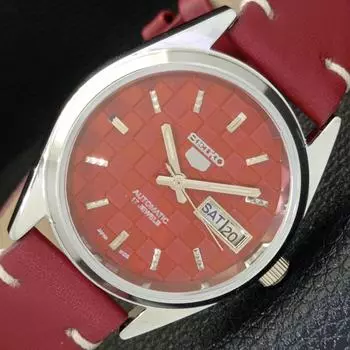 REFURBISHED SEIKO 5 AUTOMATIC MENS WATCH JAPAN MADE RED DIAL CUSTOM a440084-2 QV90-a440084