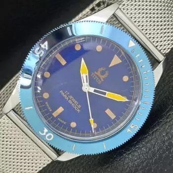 REFURBISHED SWISS 40MM TITUS TURNABLE BEZEL MENS BLUE DIAL WATCH a432728-2 R113-a432728