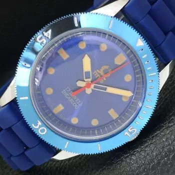 REFURBISHED SWISS 40MM TITUS TURNABLE BEZEL MENS BLUE DIAL WATCH a432751-2 R113-a432751