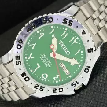 ВОССТАНОВЛЕННЫЕ ВИНТАЖНЫЕ МУЖСКИЕ ЧАСЫ SEIKO 5 AUTO JAPAN ARABIC GREEN 587c-a308887-2 SKU587c-a308887