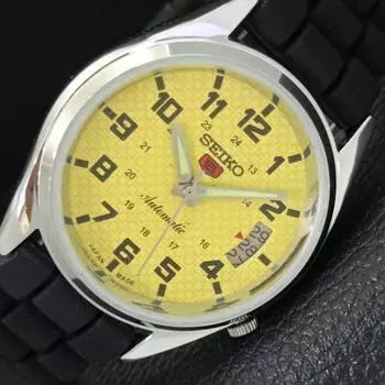 REFURBISHED VINTAGE SEIKO 5 AUTOMATIC JAPAN MENS YELLOW DIAL WATCH a435103-2 R122-a435103