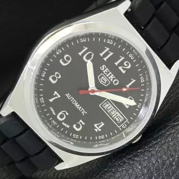 REFURBISHED VINTAGE SEIKO 5 AUTOMATIC JAPAN MENS BLACK DIAL WATCH a435109-2 R122-a435109
