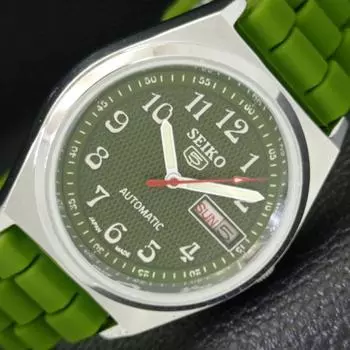 REFURBISHED VINTAGE SEIKO 5 AUTOMATIC JAPAN MENS GREEN DIAL WATCH a435125-2 R122-a435125