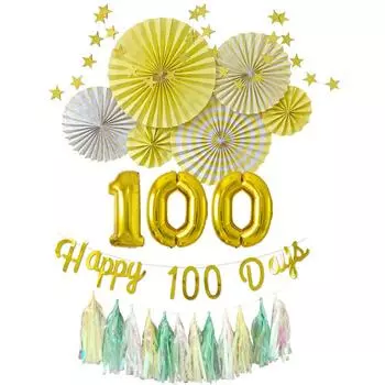 regalo 100 Days Celebration Decoration Girl Decoration Yellow First Eating 100 Days Celebration Cute Set Paper Fan Star Guirland Decoration (молочный