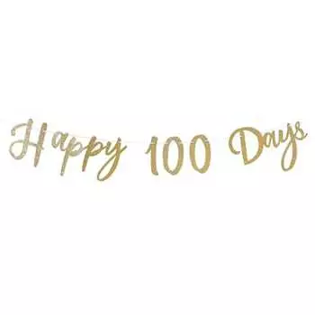 regalo 100 дней празднование письмо баннер гирлянда украшение СЧАСТЛИВЫЕ 100 ДНЕЙ Курсивный день рождения фото алфавит (Блестящий золотой Merry)