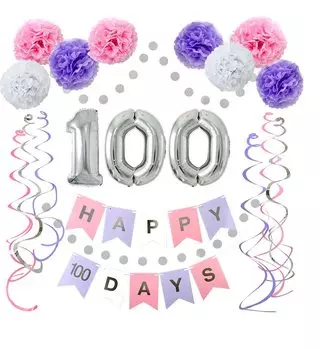 regalo 100-й день празднования украшения фиолетовый розовый набор гирлянда письмо баннер вечеринка празднование украшения цветок годовщина (Принцесса Пинк)