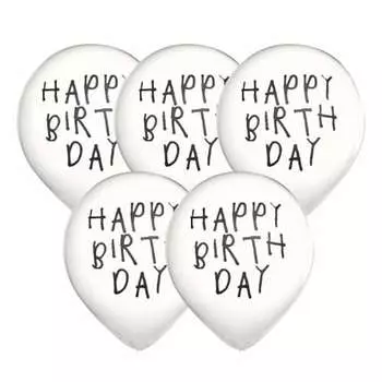 regalo Message Balloon (5 pieces) Balloon Birthday Decoration Balloon Birthday Monotone (A Type-HAPPY BIRTH DAY-Handwritten-White)