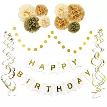 regalo Набор украшений на день рождения Гирлянда Письмо Баннер Природные украшения для вечеринок Цветок С ДНЕМ РОЖДЕНИЯ Юбилей (Молочно-золотой)