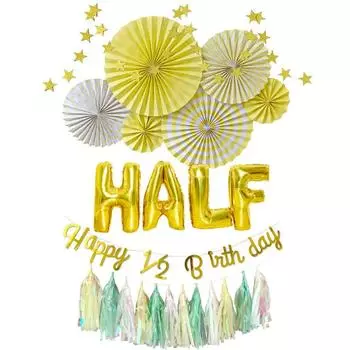 regalo Половина дня рождения Украшения для девочек Гирлянда Письмо Баннер День рождения Украшения Звезда Половина дня рождения Празднование 1/2 (Молочно-желтый)