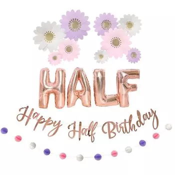 regalo Половина украшения на день рождения для девочек Набор украшений на день рождения Розовая гирлянда Письмо Баннер Цветок для вечеринки (Половина BD/Букет принцессы)