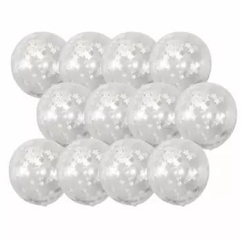 regalo Star Confetti Balloons (12 Pieces) Birthday Decoration Balloons Glitter Clear Stars (Silver)