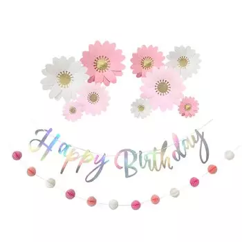 regalo Украшение на день рождения для девочек Набор украшений на день рождения Украшение Розовая буква Баннер С днем рождения Гирлянда Цветочная вечеринка Юбилей (Розовый Вокруг)
