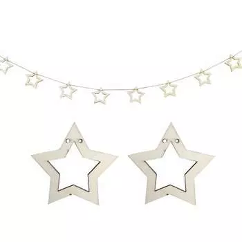 regalo Wooden Star Garland Star Wood Approx. 7.5cm Birthday Party Birthday Interior Decoration (Natural)